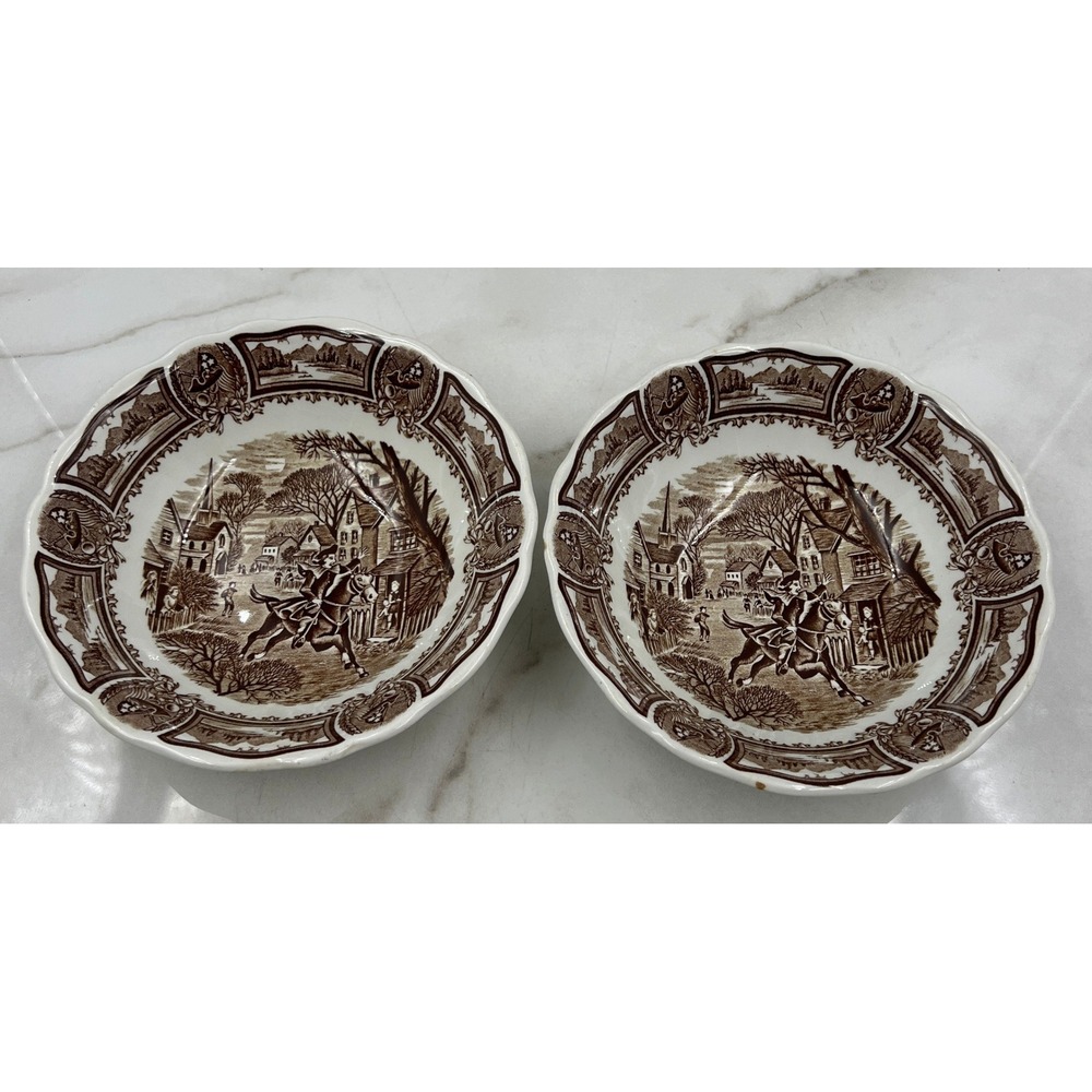 VTG J&G Meakin Americana Style Bowls House Brown Transferware Ironstone Set of 2